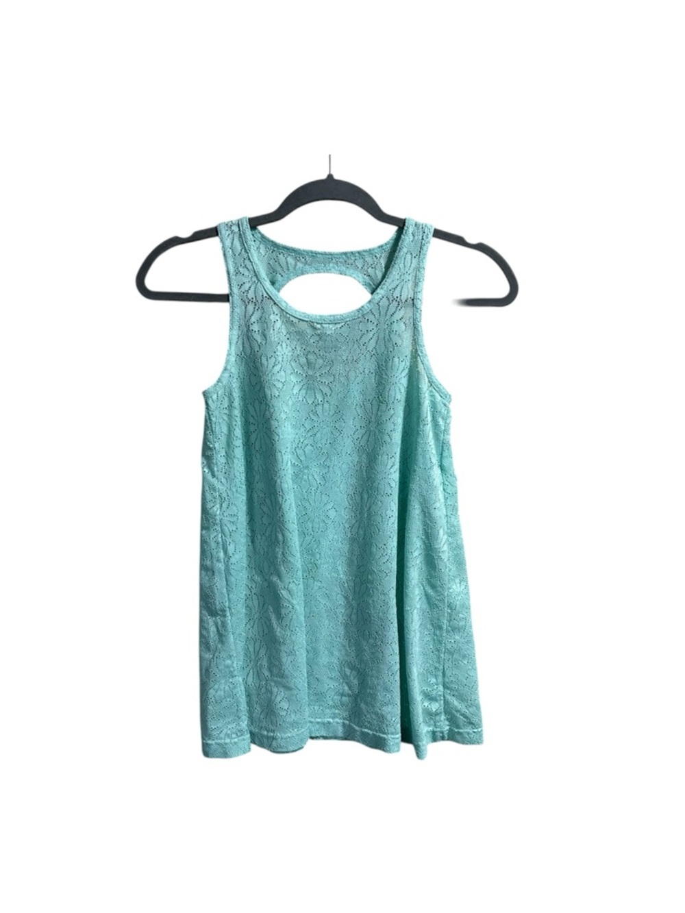 Justice Girls Lace Tank Top Aqua Blue Sleeveless Cutout Back Size M 10
